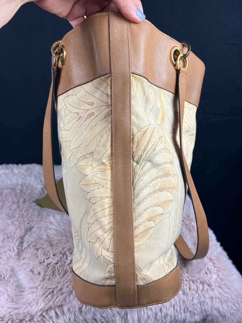 Salvatore Ferragamo Botanical Canvas Leather Tote Bag P21 3213 - Vintage 90’s - Picture 5 of 13